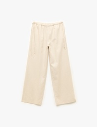 Beli Bağcıklı Keten Karışımlı Geniş Paça Pantolon