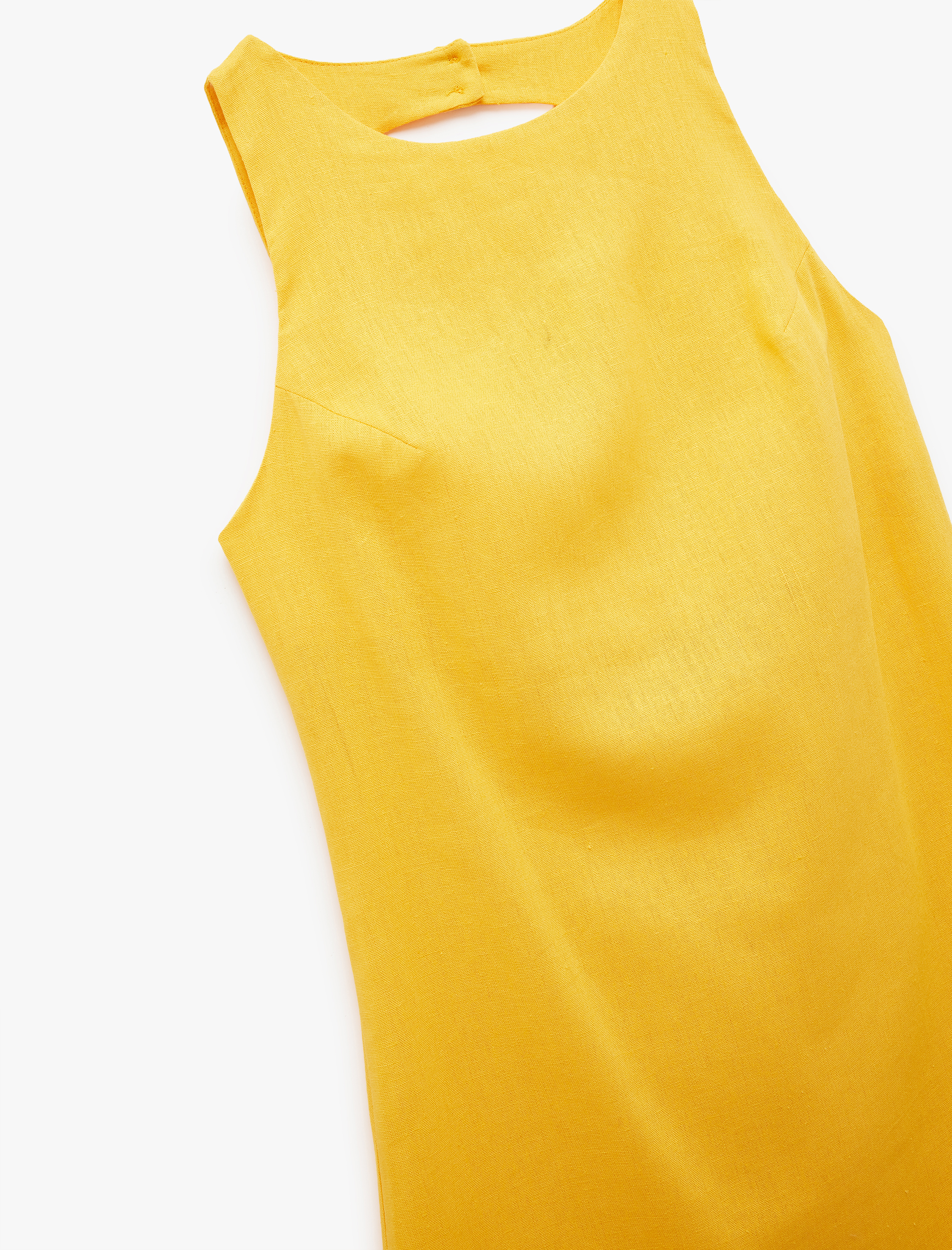 Arkası Pencere Detaylı Kolsuz Bisiklet Yaka A Kesim Mini Keten Elbise