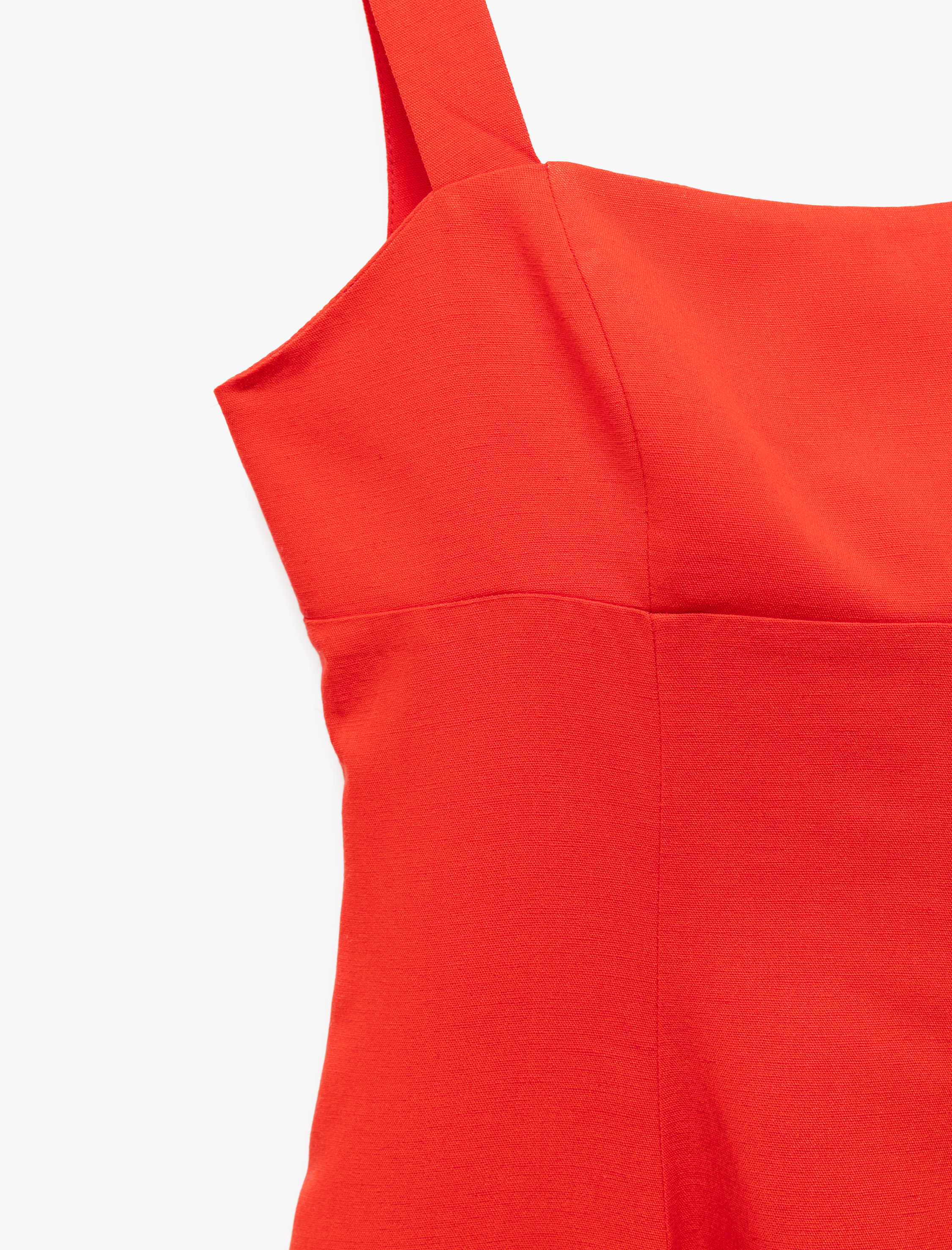   Viskon Keten Karışımlı Kare Yaka Kolsuz A Kesim Askılı Mini Elbise