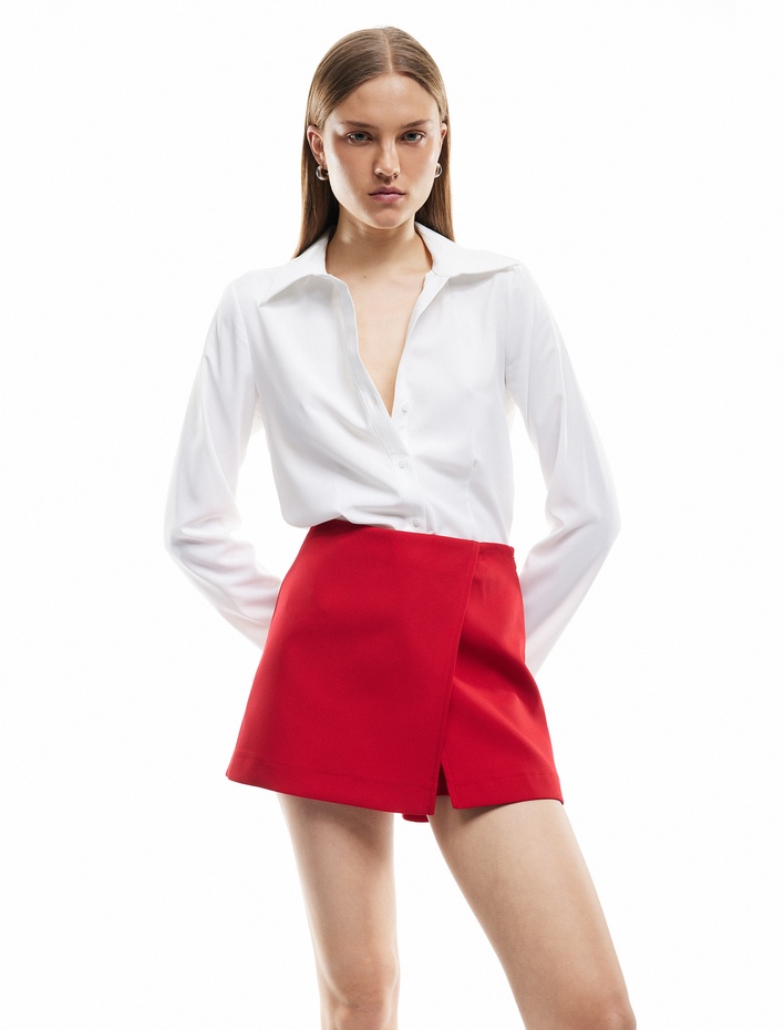  Regular Fit Kruvaze Mini Şort Etek