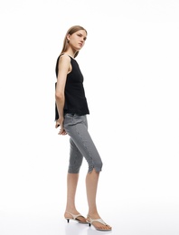 Viskon Kumaş Pötikareli Skinny Fit Cepli Kapri Pantolon