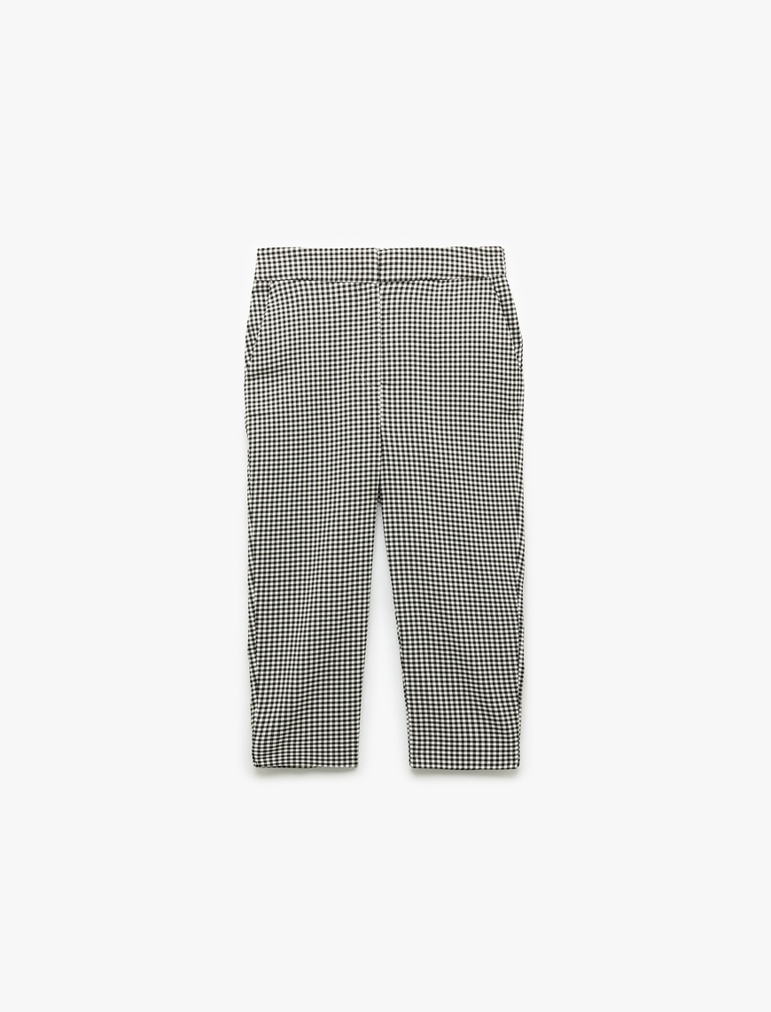   Viskon Kumaş Pötikareli Skinny Fit Cepli Kapri Pantolon