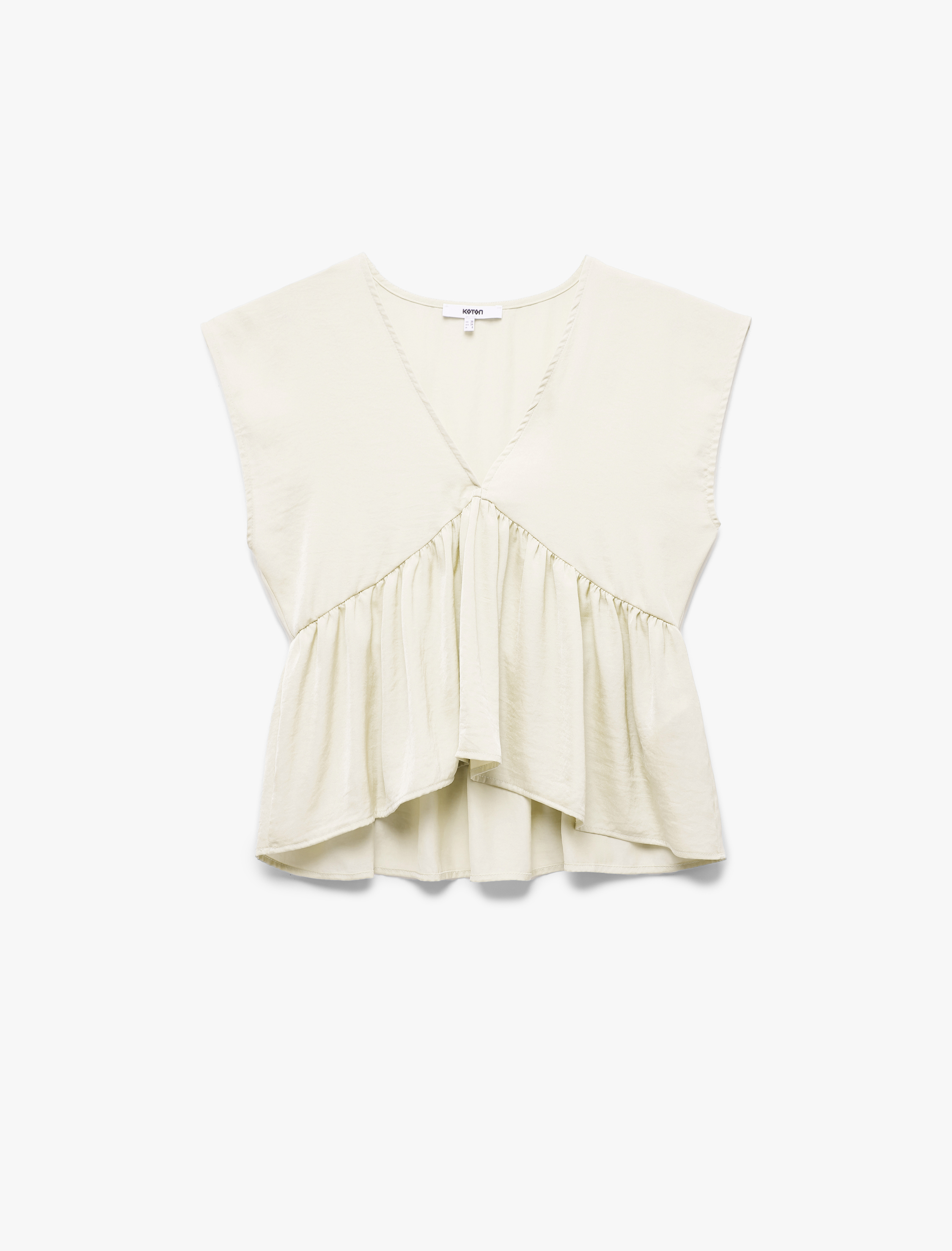   Aerobin Kumaş Pileli V Yaka Kolsuz Saten Bluz