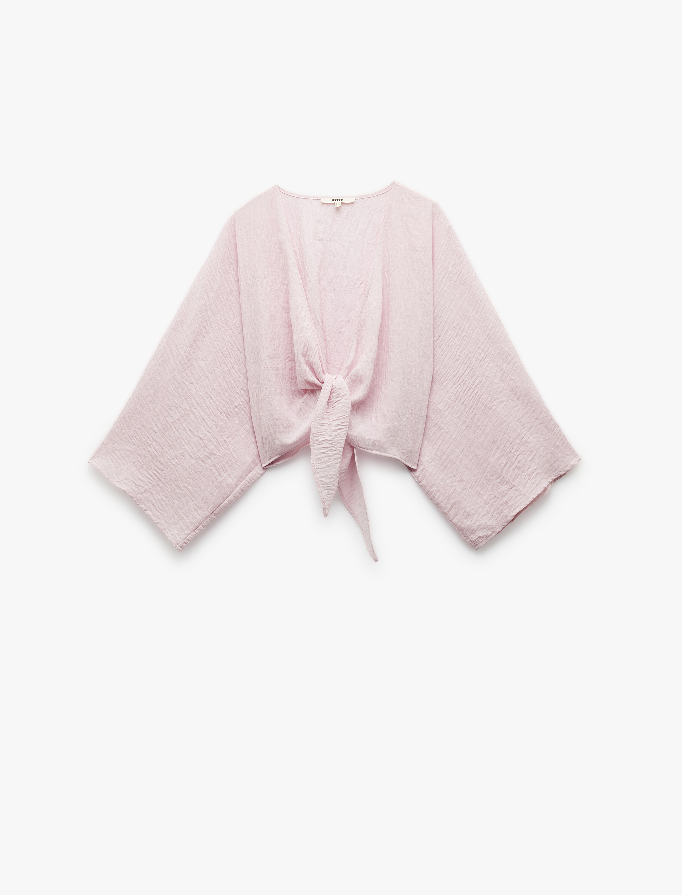   Bol Kalıp Yarasa Kol Kruvaze Önden Bağlamalı Kısa Bluz