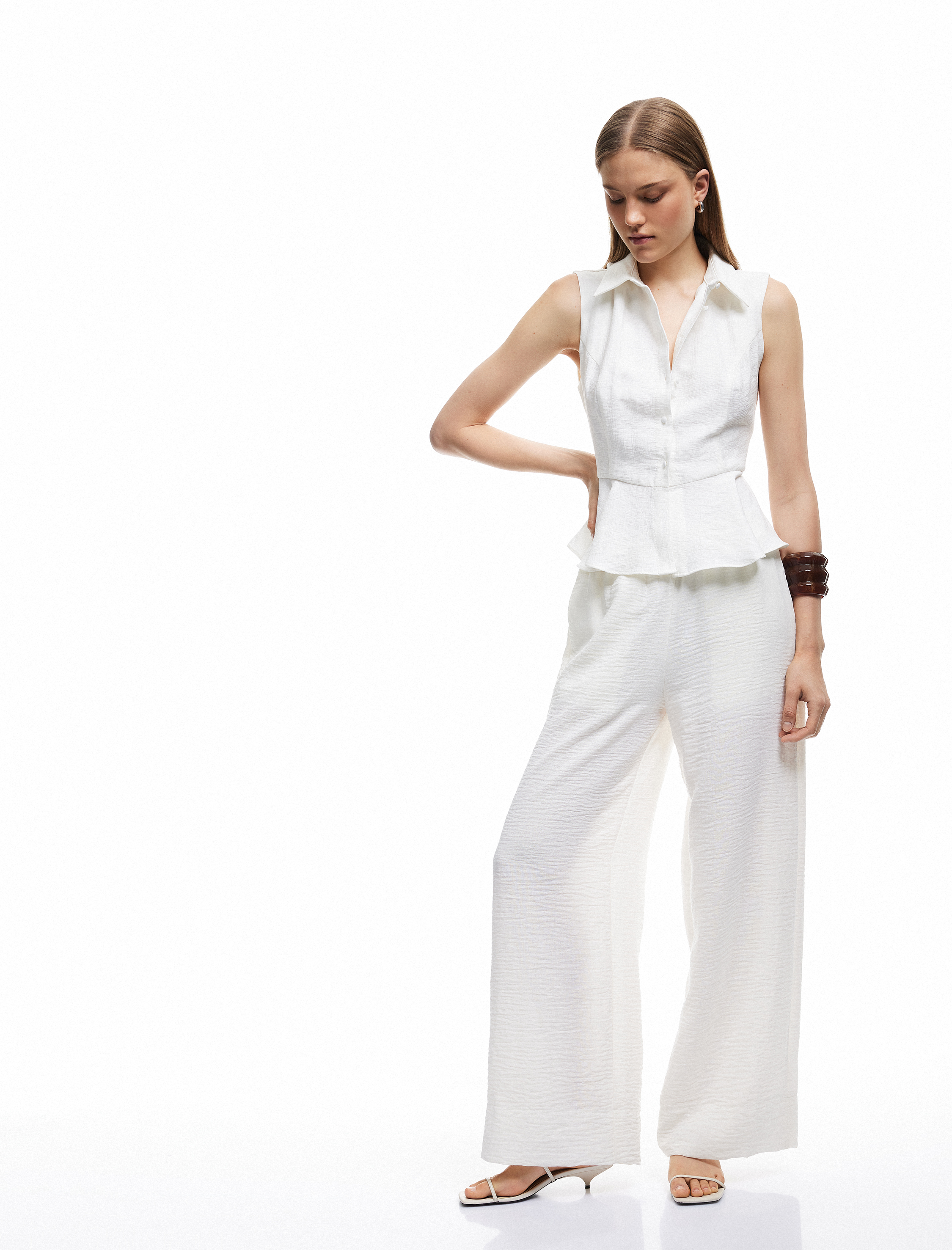 Viskon Kumaş Astarlı Kolsuz Peplum Gömlek