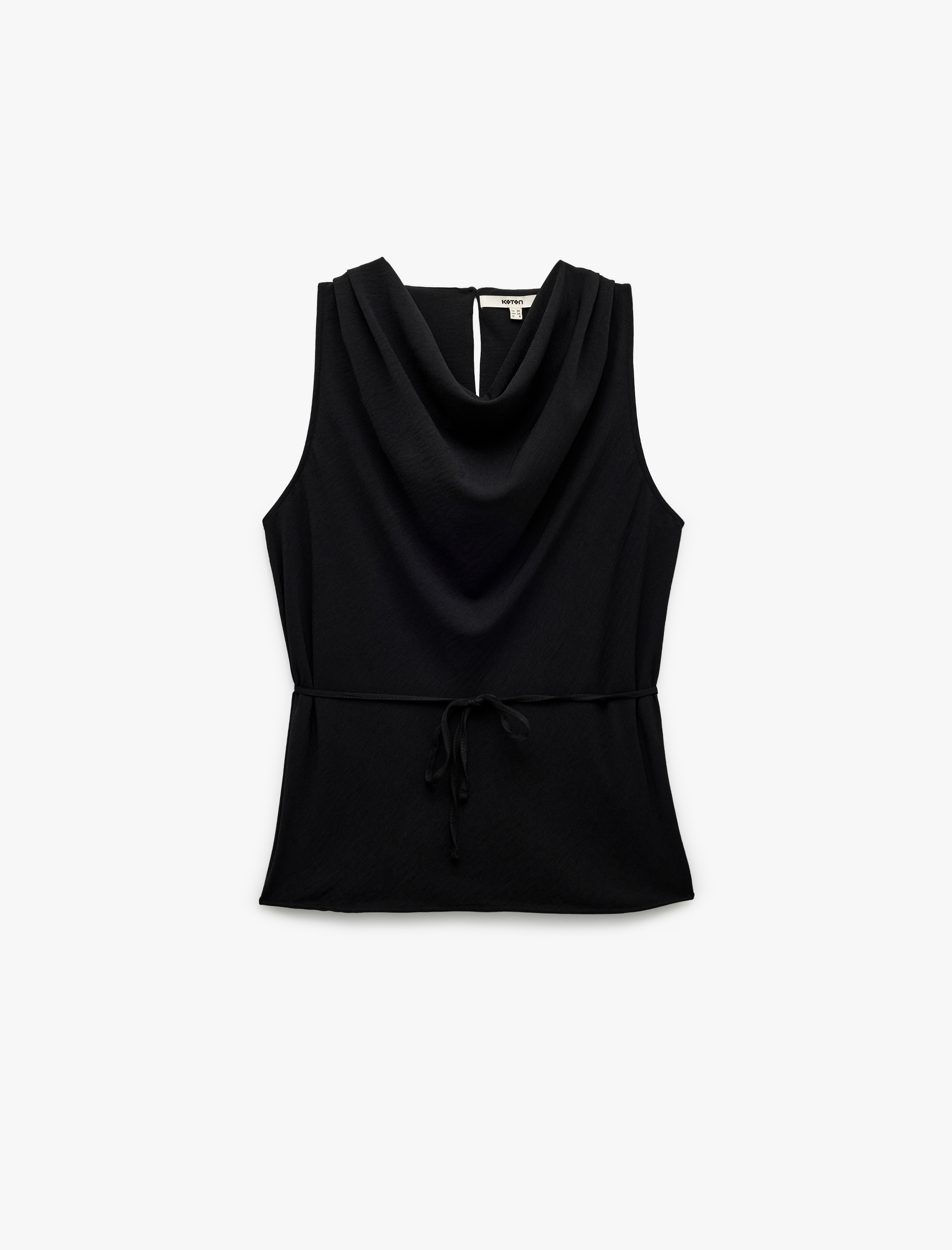   Aerobin Kumaş Belden Bağlama Detaylı Degaje Yaka Kolsuz Bluz