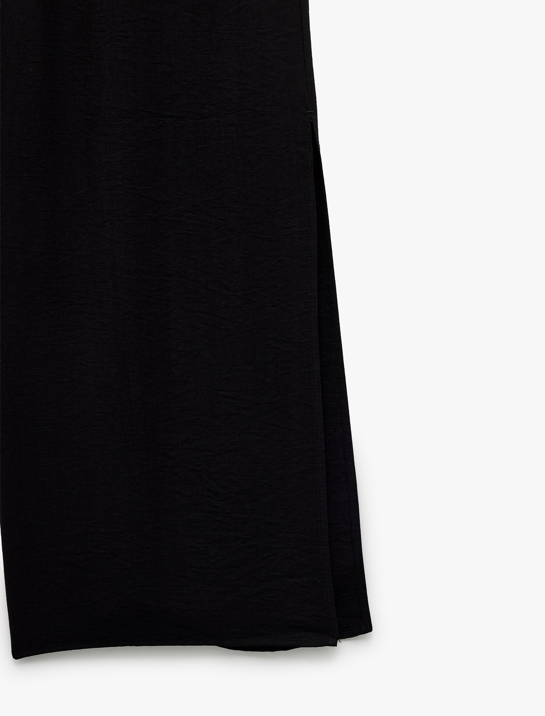   Viskon Kumaş Rahat Kalıp Yırtmaç Detaylı Beli Bağcıklı Cepli Kruvaze Oversize Pantolon