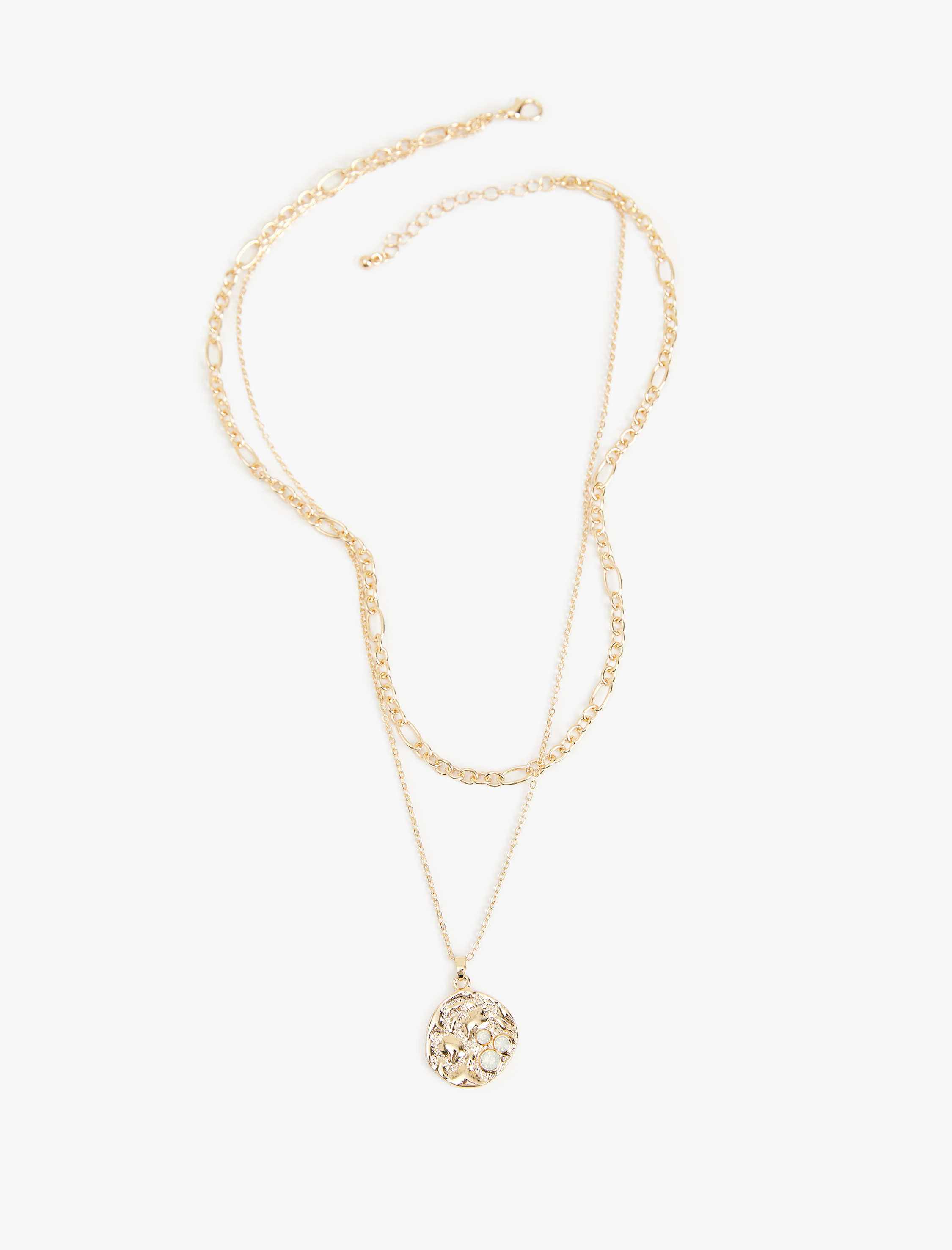  Kadın 2 Sıra Charm Detaylı Çoklu Zincir Kolye