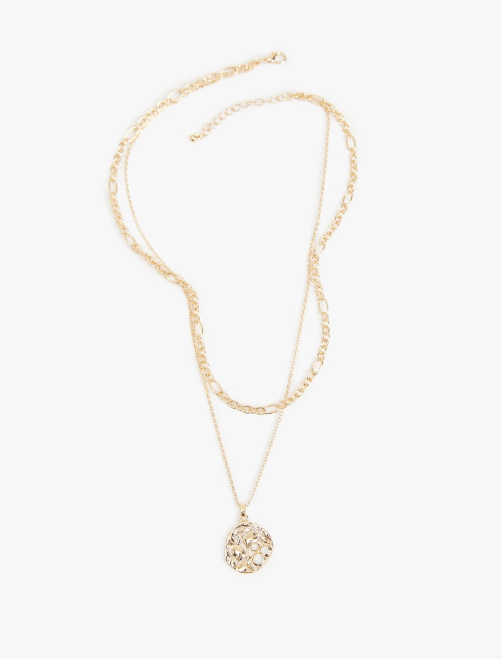 Kadın 2 Sıra Charm Detaylı Çoklu Zincir Kolye