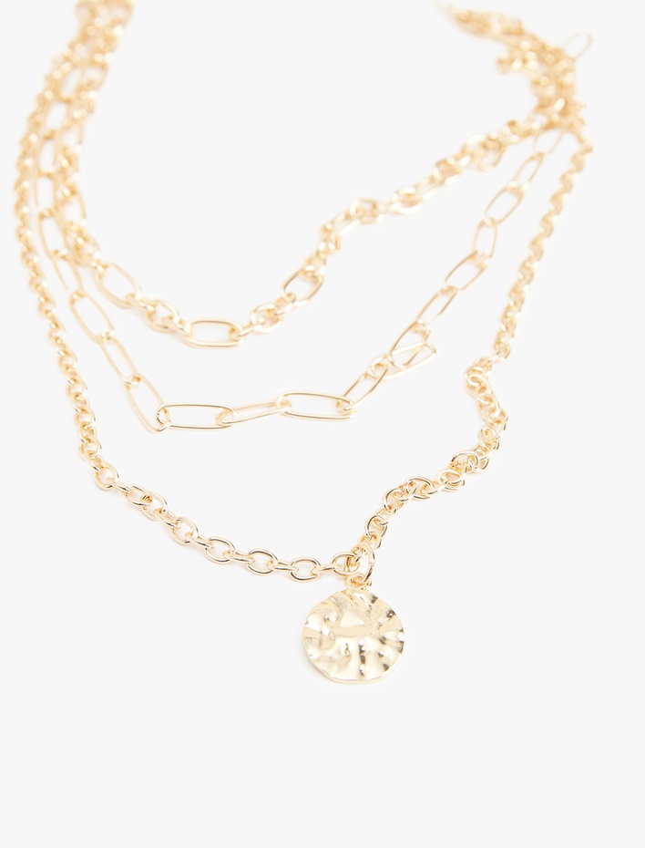 Kadın 3 Sıra Charm Detaylı Çoklu Zincir Kolye