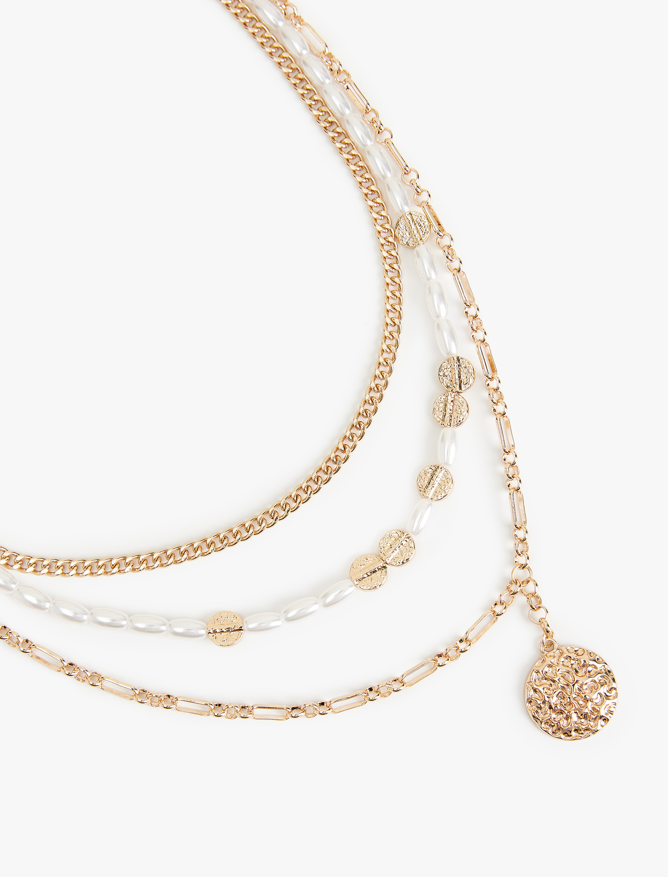  Kadın 3 Sıra İnci Detaylı Çoklu Zincir Kolye