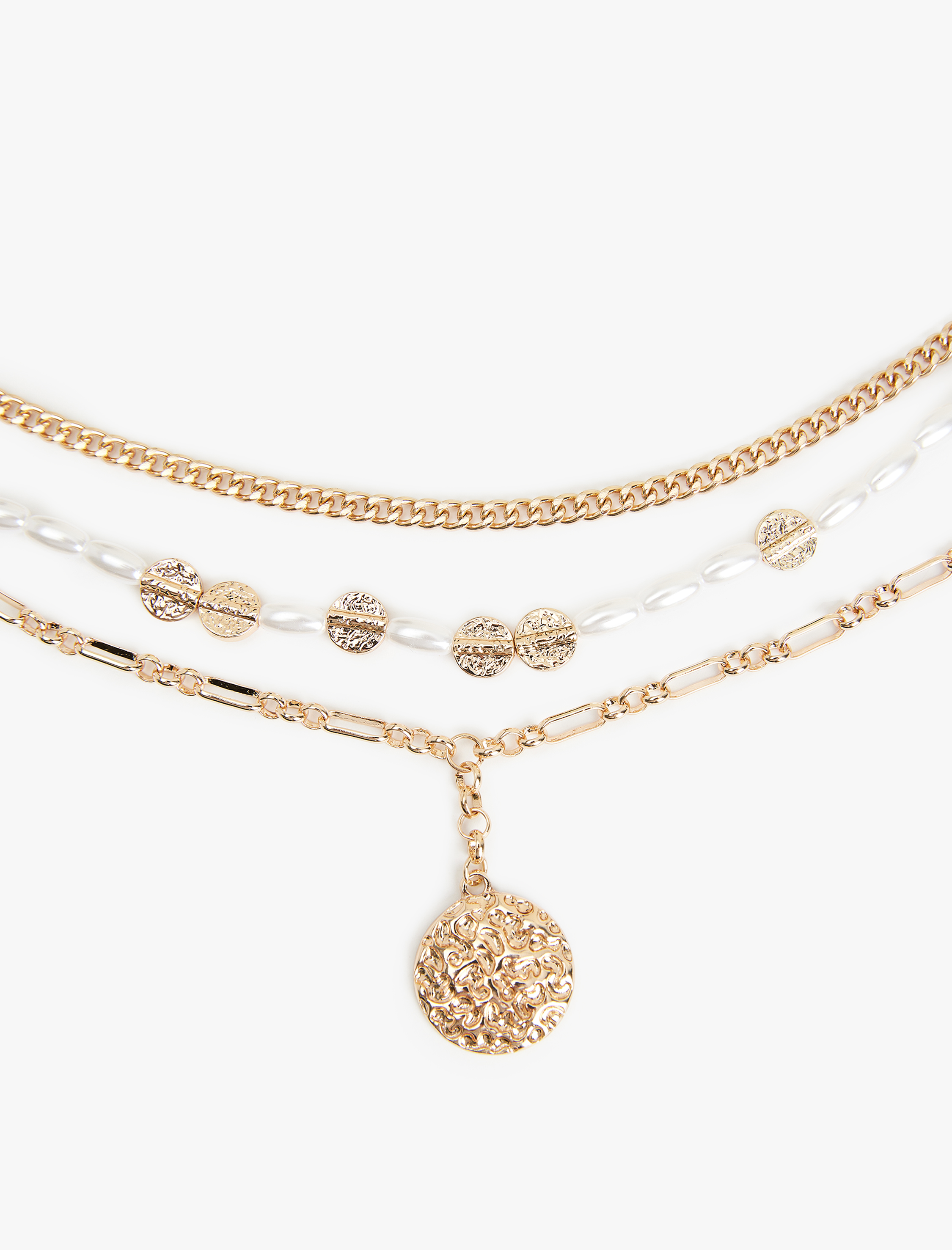  Kadın 3 Sıra İnci Detaylı Çoklu Zincir Kolye