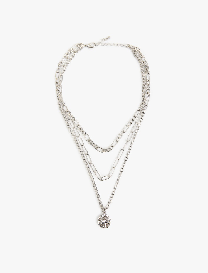 Kadın 3 Sıra Charm Detaylı Çoklu Zincir Kolye