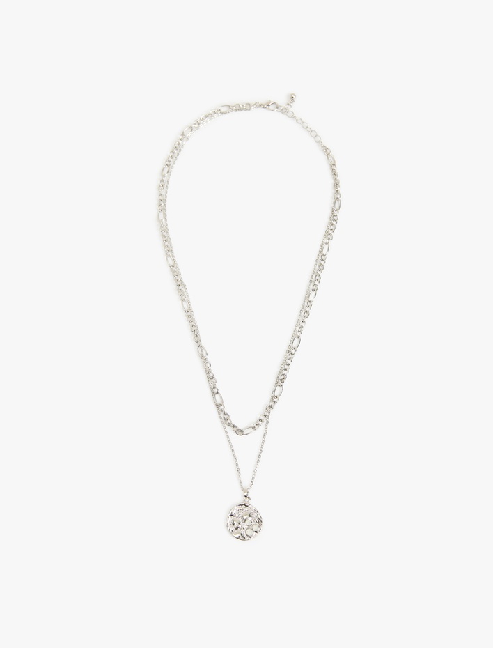 Kadın 2 Sıra Charm Detaylı Çoklu Zincir Kolye