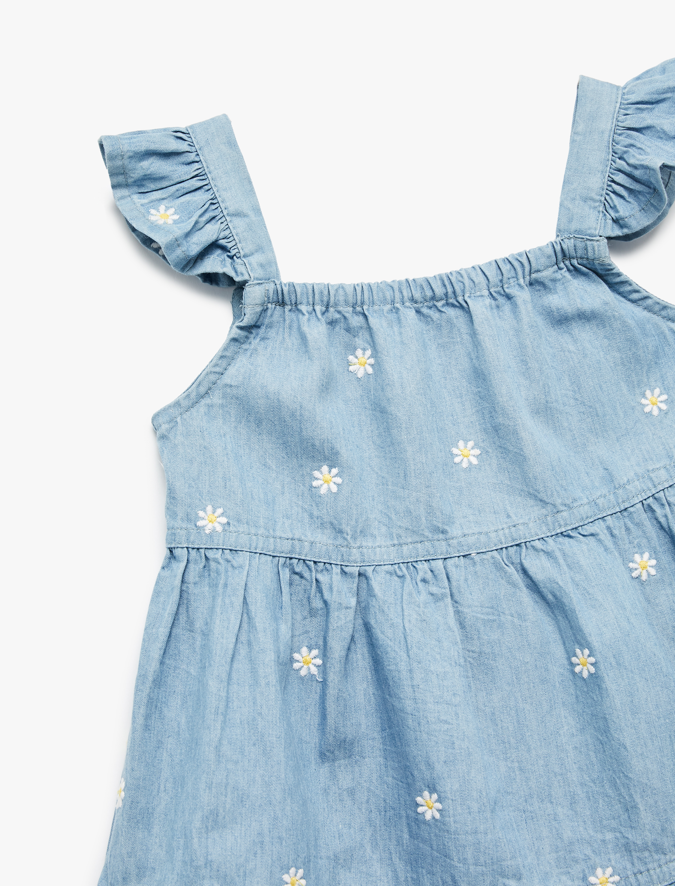 Kız Bebek Kare Yaka Kolsuz Pamuklu A Kesim Çiçekli Elbise