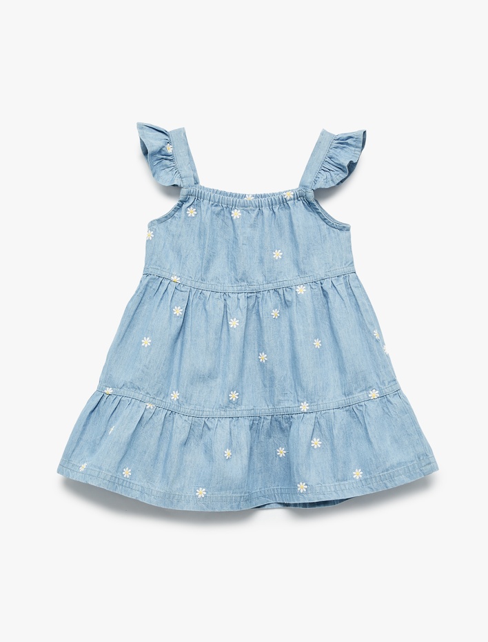 Kız Bebek Kare Yaka Kolsuz Pamuklu A Kesim Çiçekli Elbise