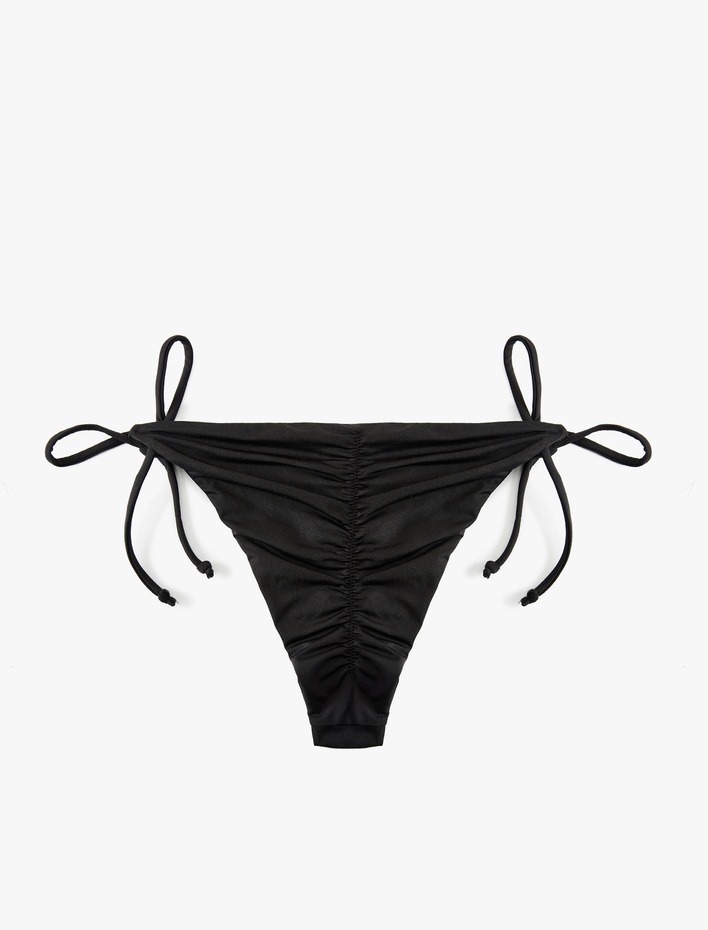  Düşük Bel Arkası Drape Detaylı İpli Brazilian Bikini Altı