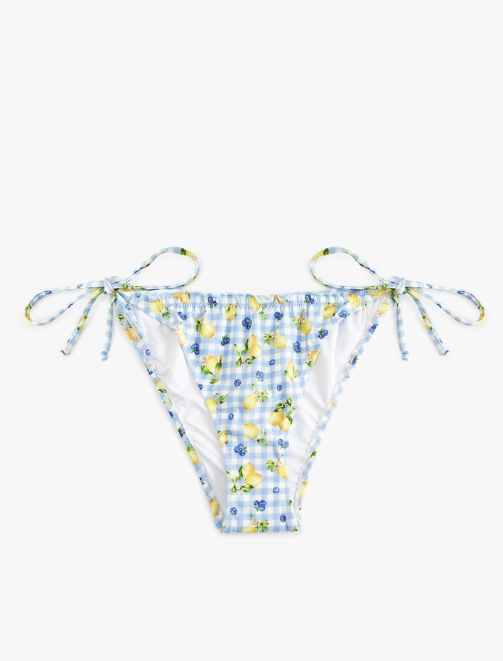  Koton X Sibil Çetinkaya - Bağlamalı Fırfırlı Limon Baskılı Pötikareli Bikini Altı