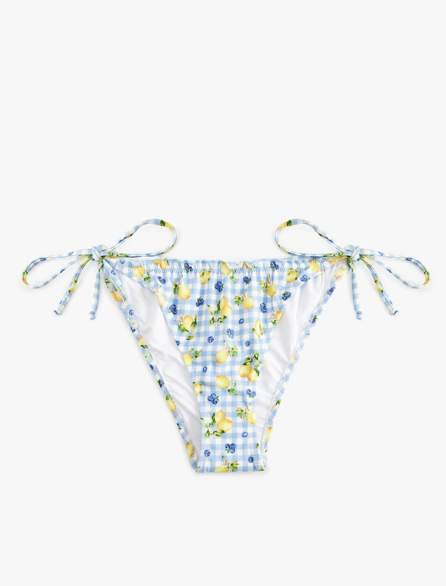   Koton X Sibil Çetinkaya - Bağlamalı Fırfırlı Limon Baskılı Pötikareli Bikini Altı