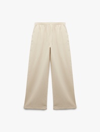 Beli Bağcıklı Geniş Paça Keten Karışımlı Pantolon