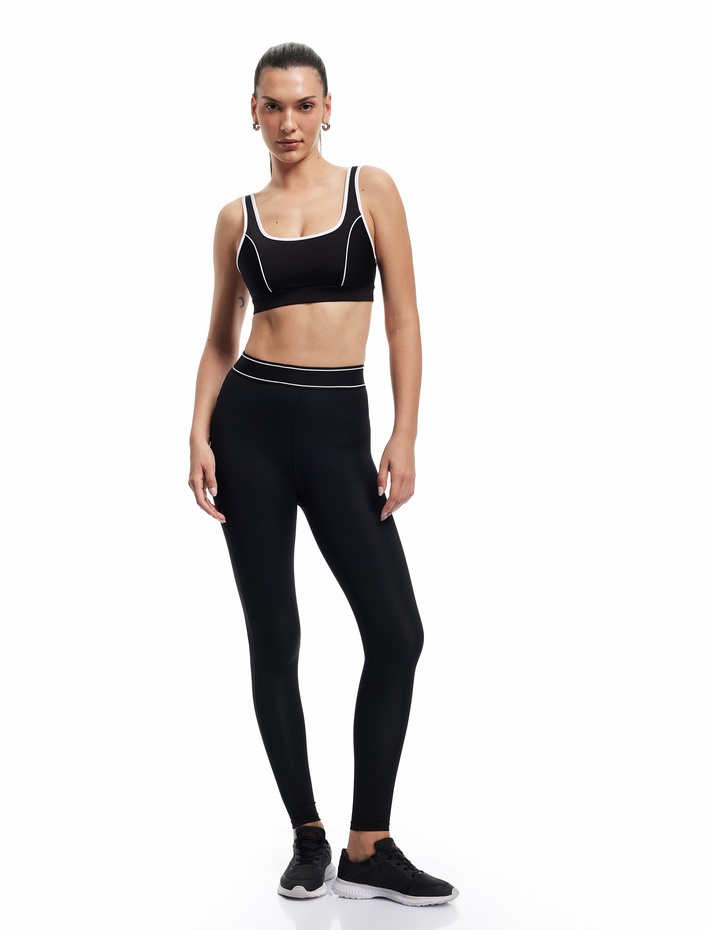  Yüksek Bel Skinny Fit Çizgi Detaylı Spor Tayt