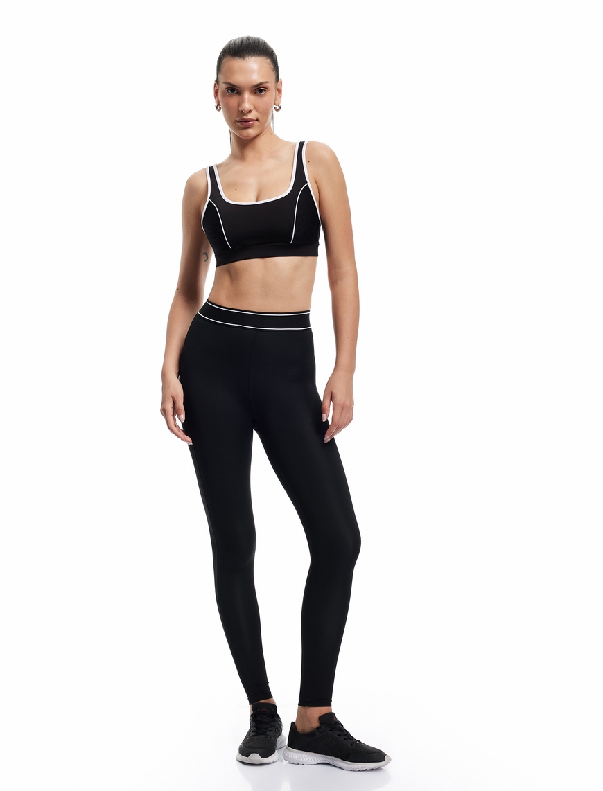   Yüksek Bel Skinny Fit Çizgi Detaylı Spor Tayt