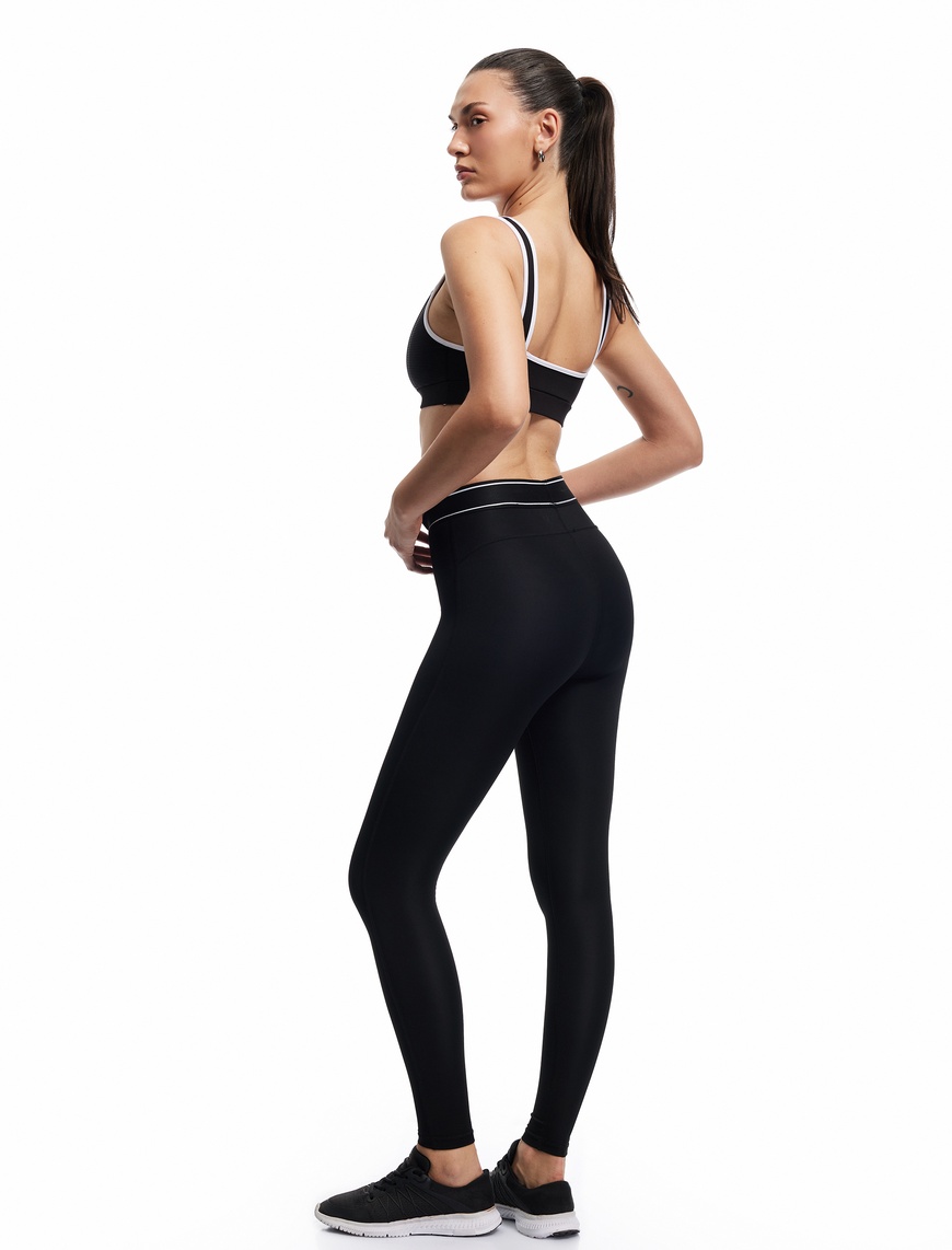   Yüksek Bel Skinny Fit Çizgi Detaylı Spor Tayt