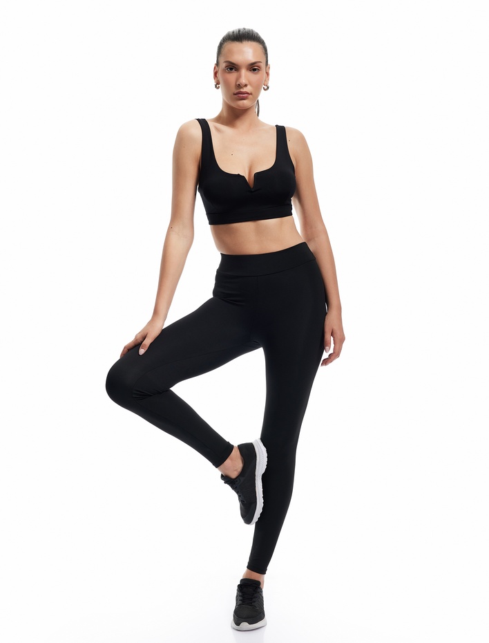  Yüksek Bel Slim Fit İnterlok Spor Tayt