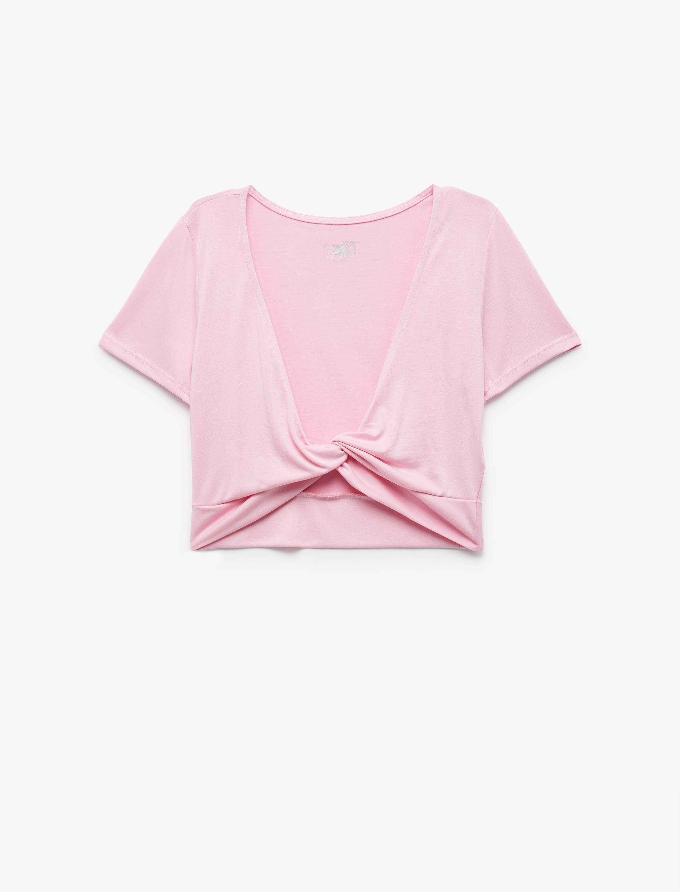   V Yaka Büzgü Detaylı Modal Karışımlı Crop Spor Tişört