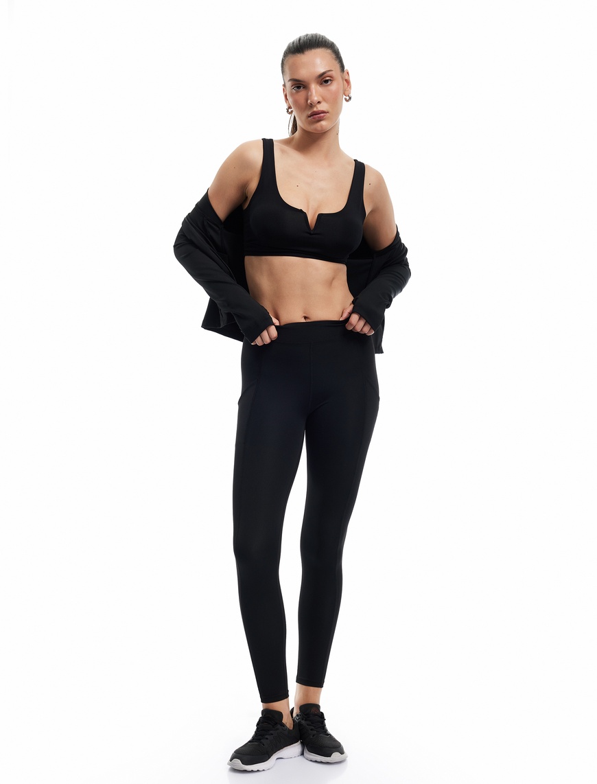   Cep Detaylı Yüksek Bel Skinny Fit Spor Tayt
