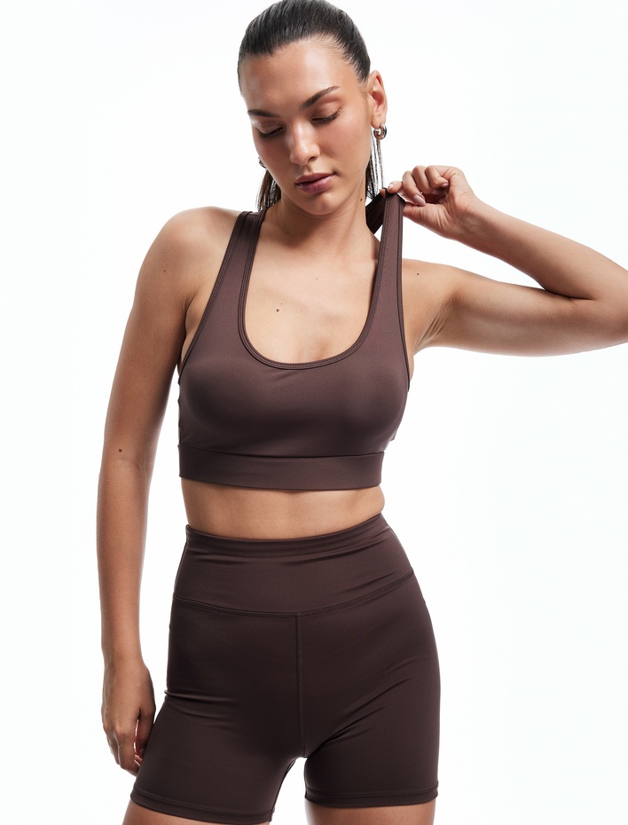  U Yaka Kolsuz Slim Fit Kaplı Sporcu Sütyeni