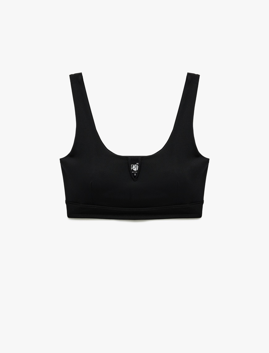   V Yaka Kolsuz Slim Fit Kaplı İnterlok Sporcu Sütyeni