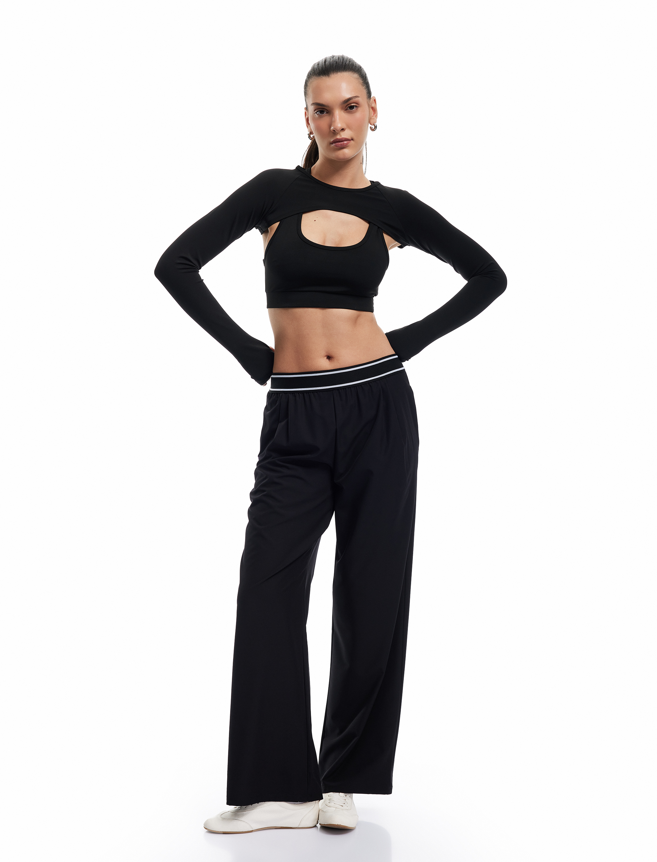   Yüksek Bel Lastik Detaylı Çizgili Cepli Spor Eşofman Altı