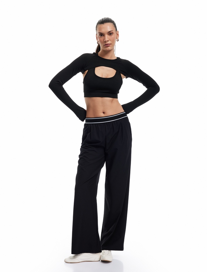  Yüksek Bel Lastik Detaylı Çizgili Cepli Spor Eşofman Altı