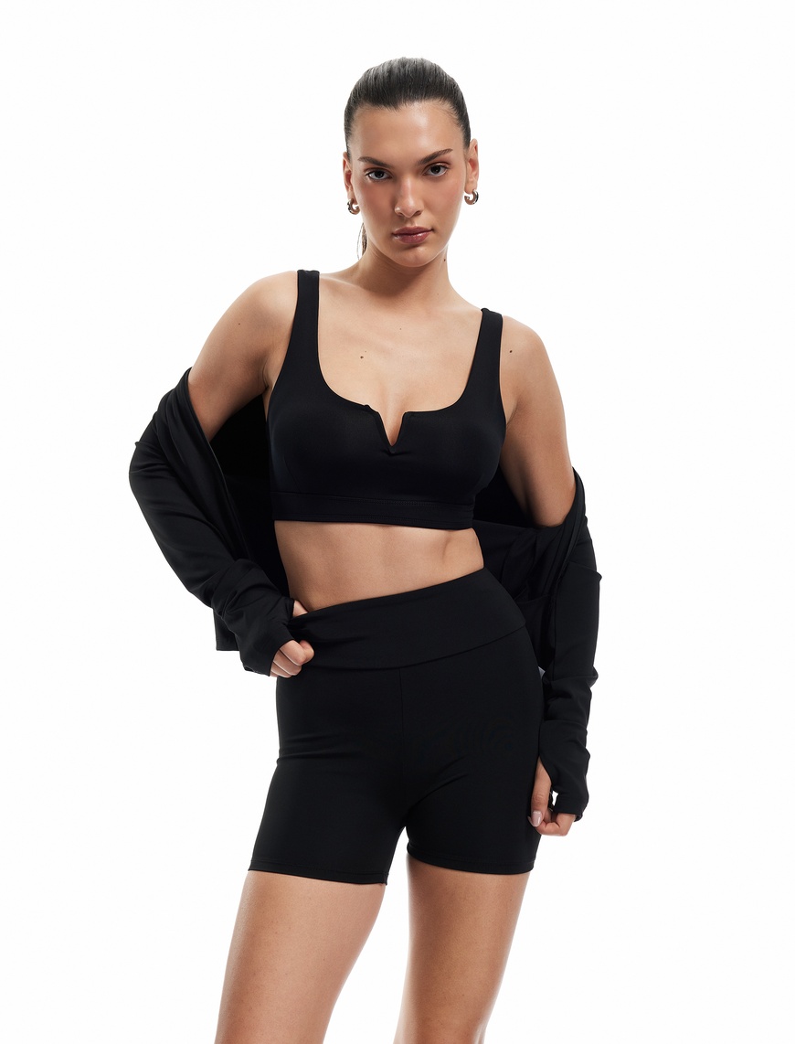   Yüksek Bel Slim Fit İnterlok Biker Spor Tayt