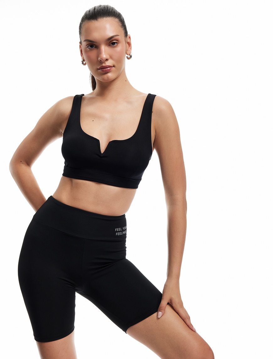   Yüksek Bel Slim Fit Baskılı İnterlok Biker Spor Tayt