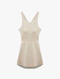 U Yaka Sırt Detaylı Kolsuz İnterlok Uzun Spor Bluz