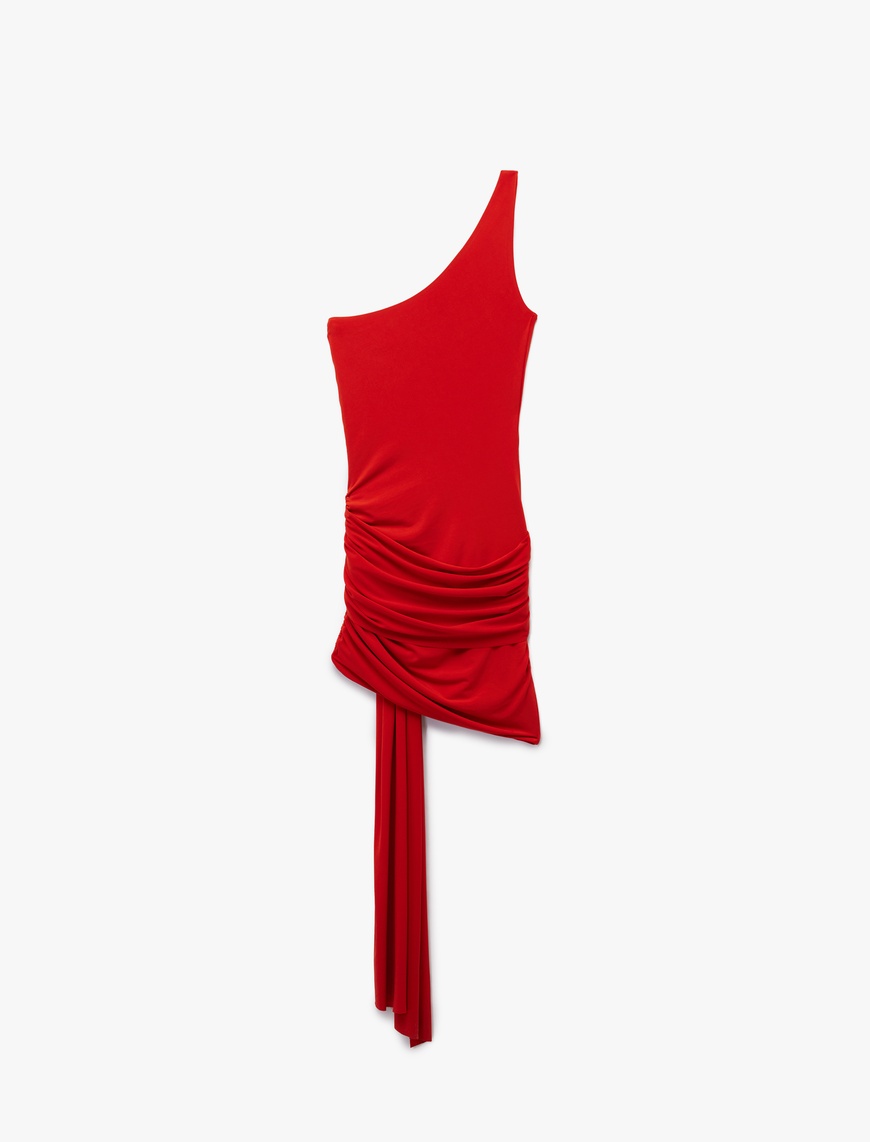   Koton X Sibil Çetinkaya - Tek Omuz Kolsuz Drapeli Metal Aksesuarlı Bodycon Mini Abiye Elbise