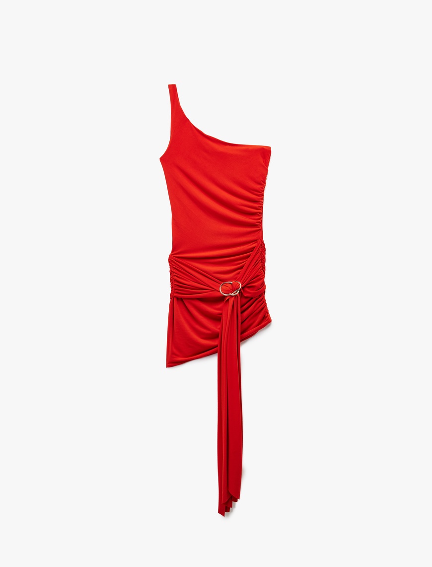  Koton X Sibil Çetinkaya - Tek Omuz Kolsuz Drapeli Metal Aksesuarlı Bodycon Mini Abiye Elbise