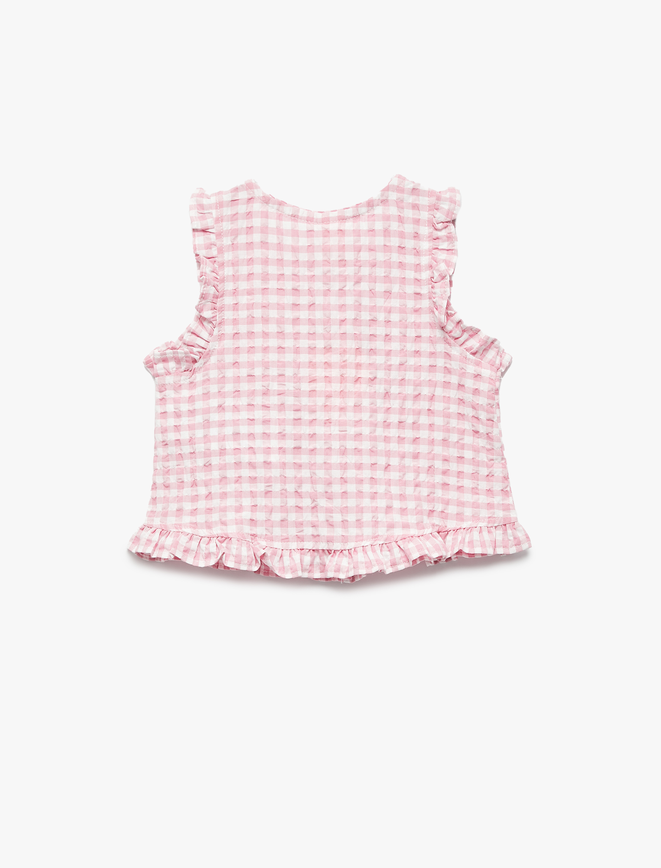  Kız Bebek Bisiklet Yaka Kolsuz Fiyonklu Pötikare Bluz