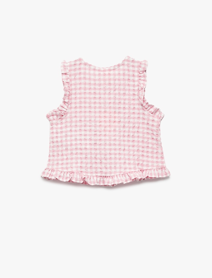 Kız Bebek Bisiklet Yaka Kolsuz Fiyonklu Pötikare Bluz