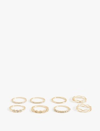 Çelik Karışımlı Taş Detaylı 8'li Yüzük Seti