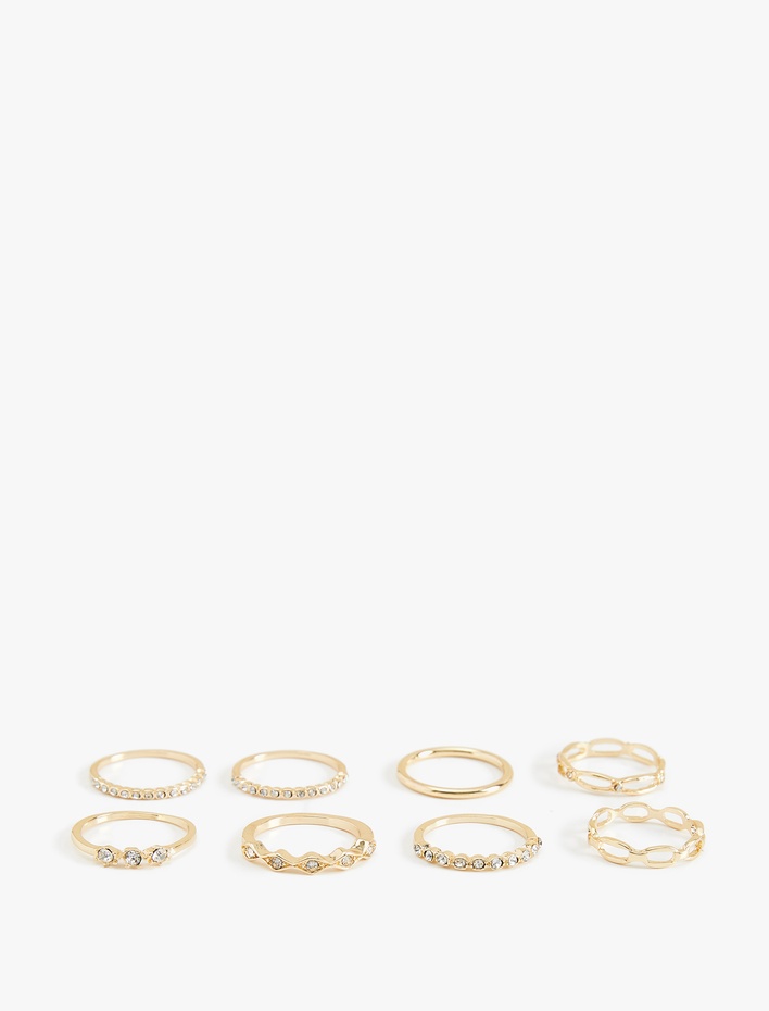 Kadın Çelik Karışımlı Taş Detaylı 8'li Yüzük Seti