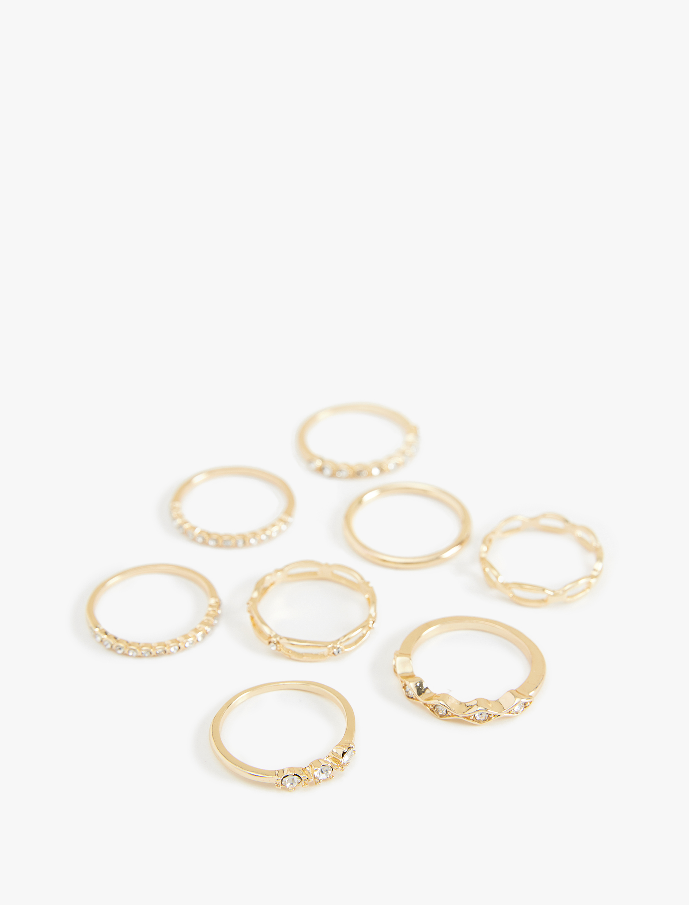  Kadın Çelik Karışımlı Taş Detaylı 8'li Yüzük Seti