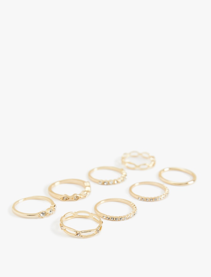 Kadın Çelik Karışımlı Taş Detaylı 8'li Yüzük Seti