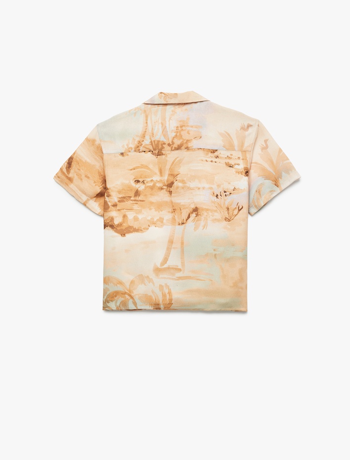 Erkek Çocuk Desenli Düğmeli Kısa Kollu Viskon Gömlek