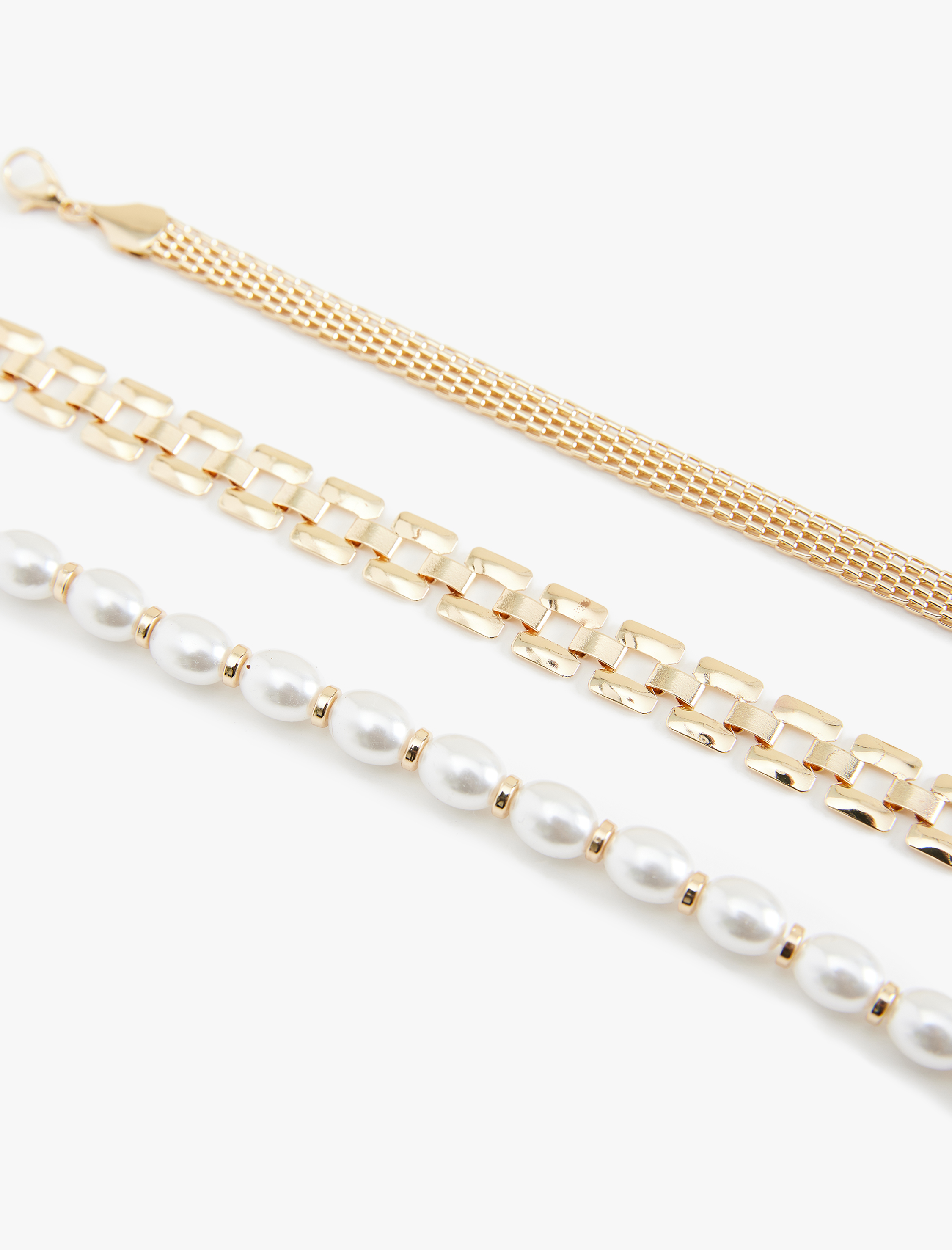  Kadın İnci Boncuk Detaylı Zincir Bileklik Seti