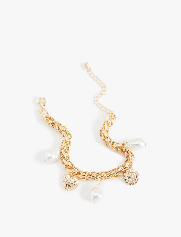 Kadın Kalp Detaylı Sallantılı Zincir Bileklik