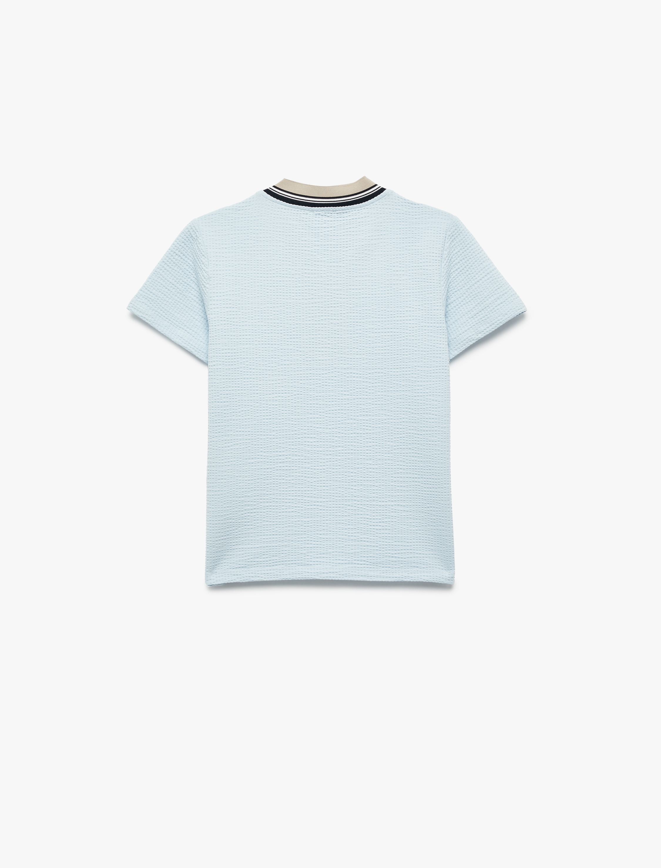  Erkek Çocuk Tişört Bisiklet Yaka Yarım Fermuarlı Kısa Kollu Şerit Detaylı Pamuklu