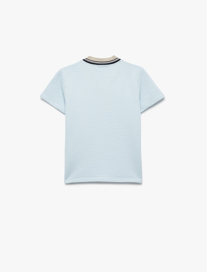 Erkek Çocuk Tişört Bisiklet Yaka Yarım Fermuarlı Kısa Kollu Şerit Detaylı Pamuklu